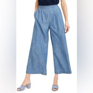 J. Crew Wide Leg Cropped Chambray Pants